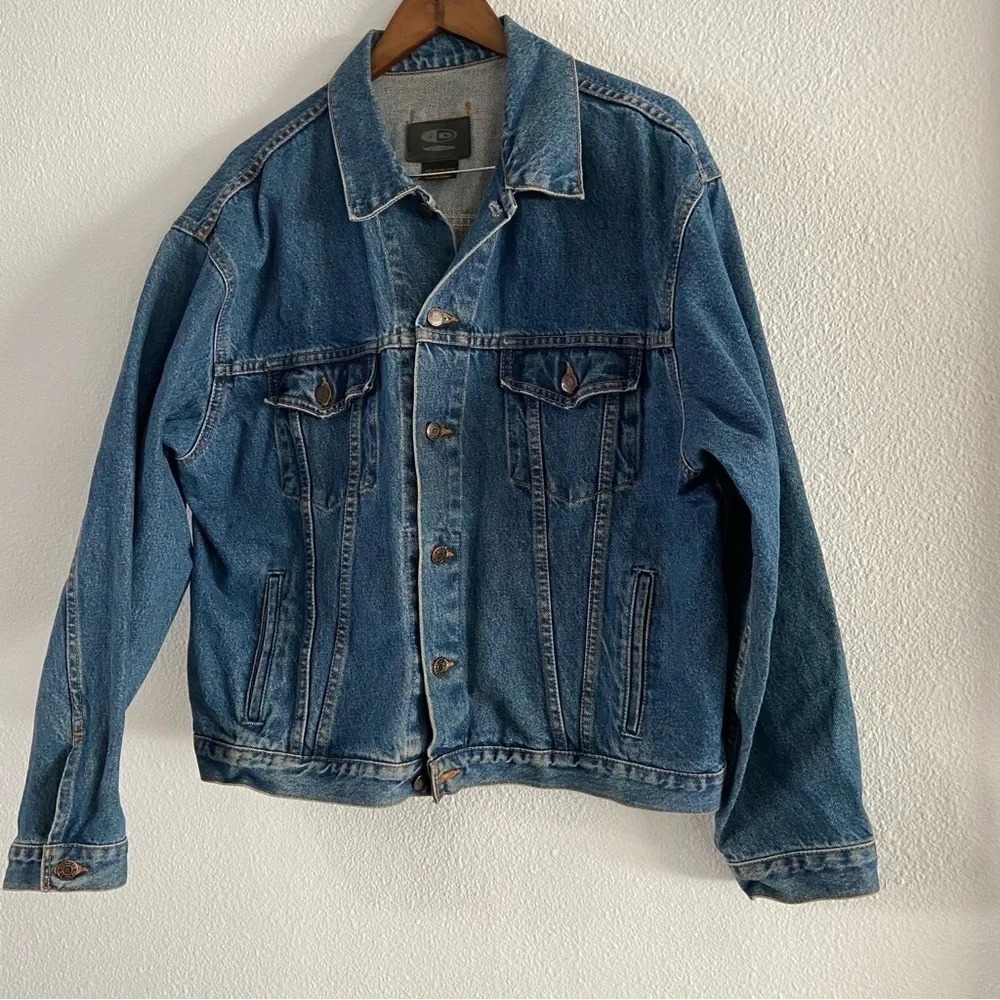 Vintage Denim Trucker Jacket ID WEAR Streetwear Oversized XL Relaxed Grunge - Picture 8 of 14